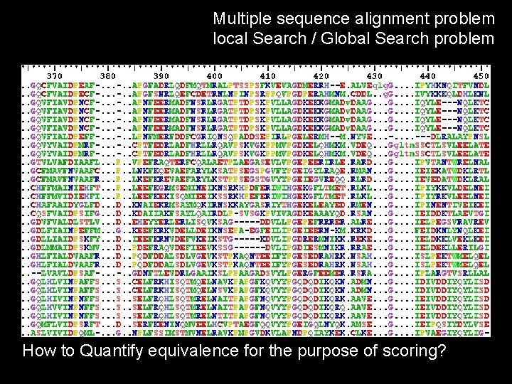 Multiple sequence alignment problem local Search / Global Search problem How to Quantify equivalence