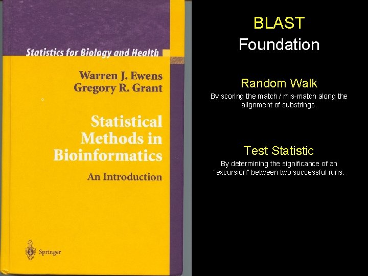 BLAST Foundation Random Walk By scoring the match / mis-match along the alignment of