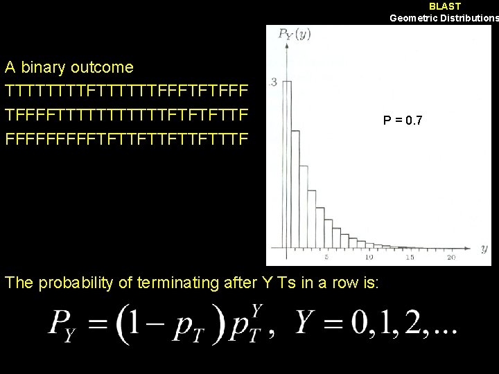 BLAST Geometric Distributions A binary outcome TTTTFTTTTTTFFFTFTFFFFTTTTTTFTFTFTTF FFFFFTFTTFTTTF The probability of terminating after Y