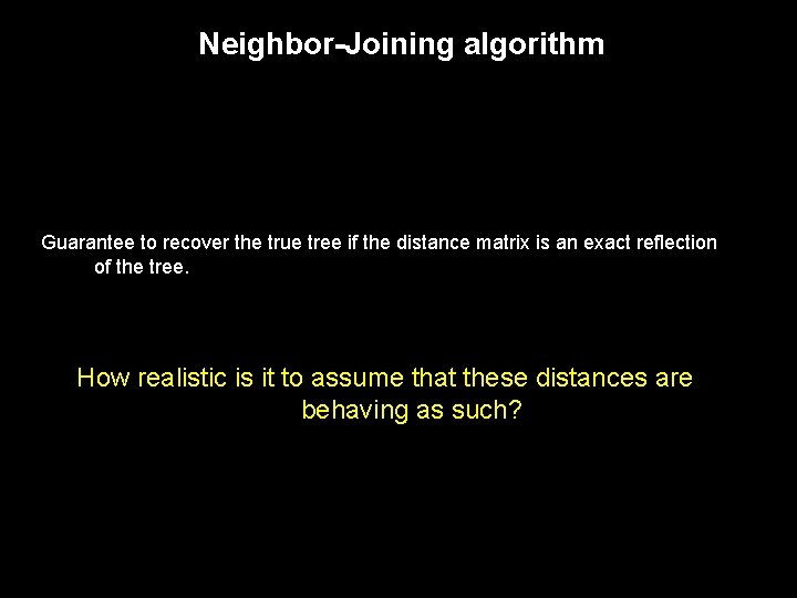 Neighbor-Joining algorithm Guarantee to recover the true tree if the distance matrix is an