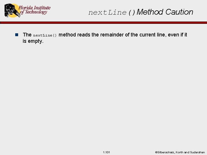 next. Line()Method Caution n The next. Line() method reads the remainder of the current