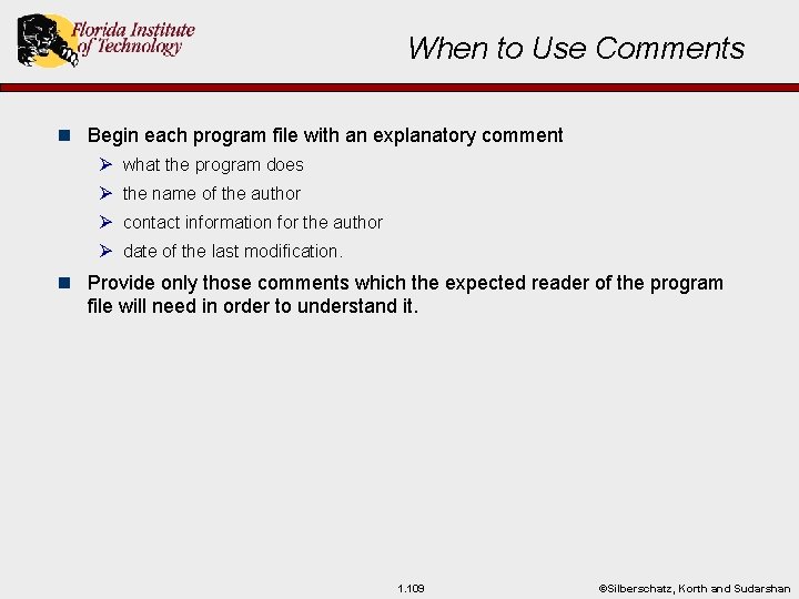 When to Use Comments n Begin each program file with an explanatory comment Ø