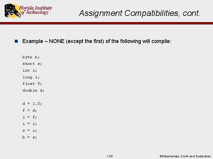 Assignment Compatibilities, cont. n Example – NONE (except the first) of the following will