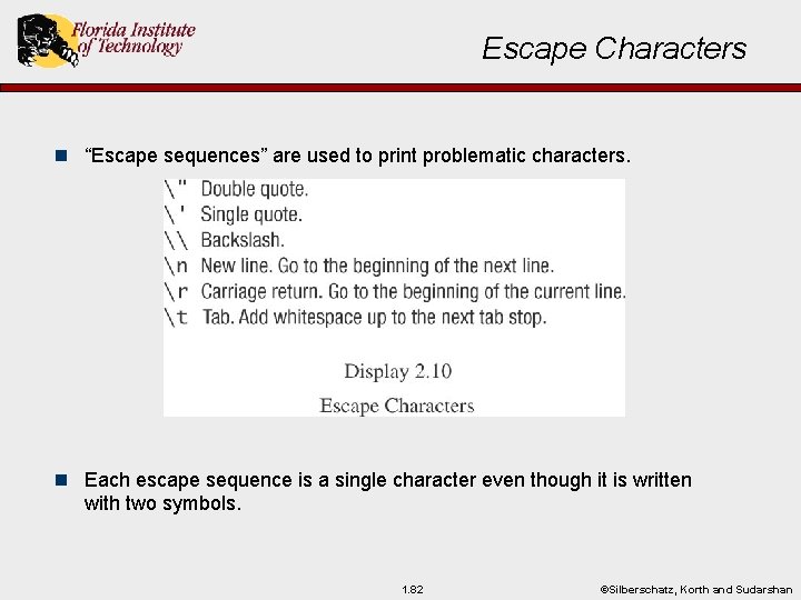 Escape Characters n “Escape sequences” are used to print problematic characters. n Each escape