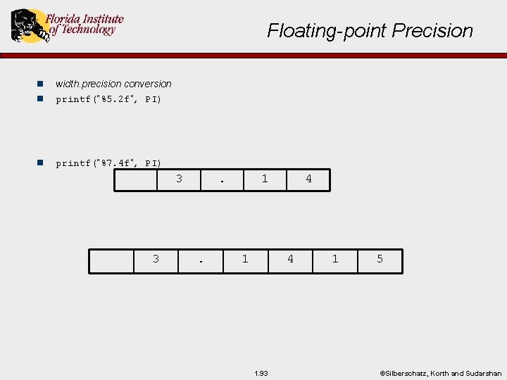 Floating-point Precision n width. precision conversion n printf(“%5. 2 f”, PI) n printf(“%7. 4