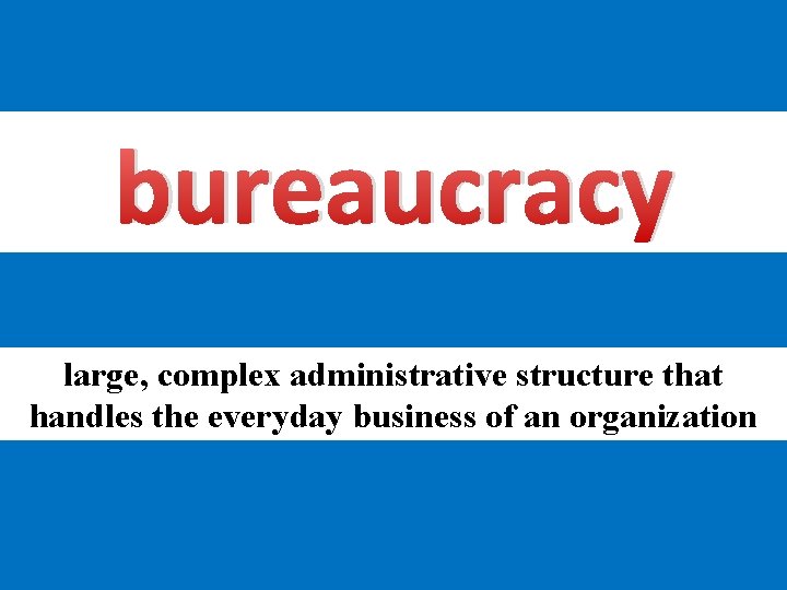 bureaucracy large, complex administrative structure that handles the everyday business of an organization 