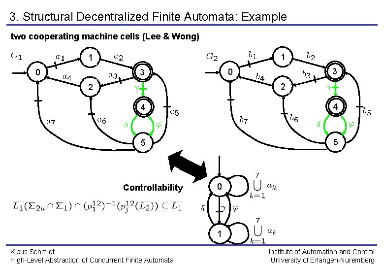 3. Structural Decentralized Finite Automata: Example two cooperating machine cells (Lee & Wong) 1