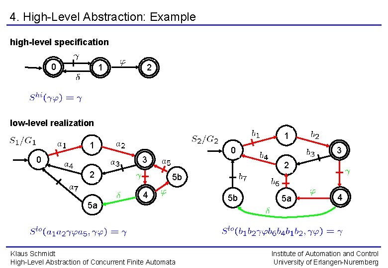 4. High-Level Abstraction: Example high-level specification 0 1 2 low-level realization 1 1 3