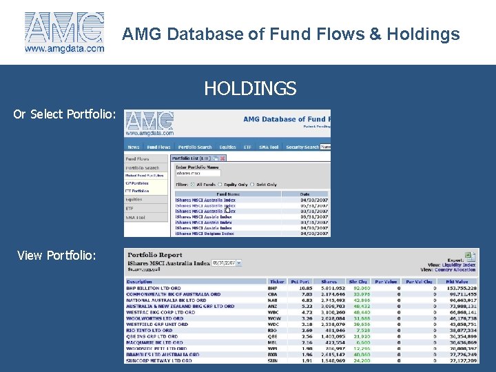 AMG Database of Fund Flows & Holdings HOLDINGS Or Select Portfolio: View Portfolio: 