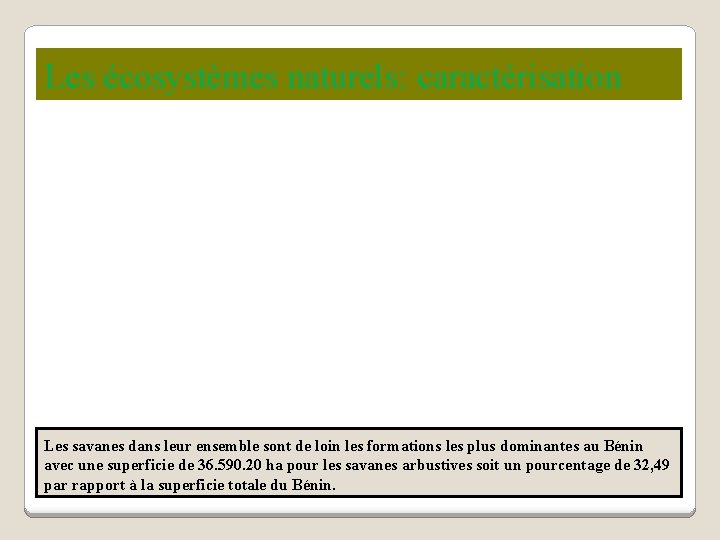Les écosystèmes naturels: caractérisation Les savanes dans leur ensemble sont de loin les formations