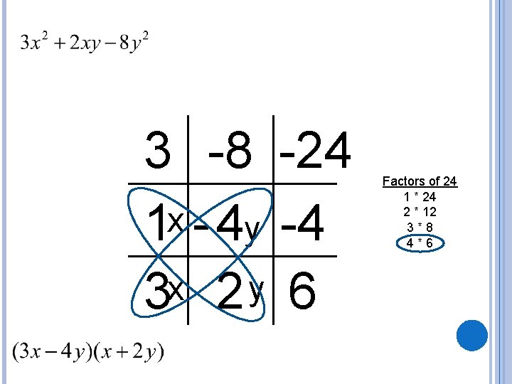 3 -8 -24 1 x - 4 y -4 3 x 2 y 6