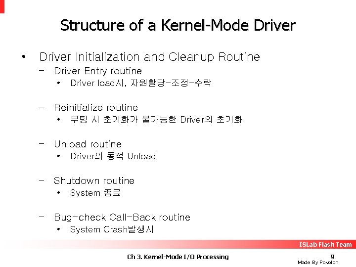 Structure of a Kernel-Mode Driver • Driver Initialization and Cleanup Routine – Driver Entry