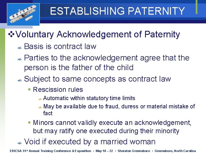 E R I C S ESTABLISHING PATERNITY A v. Voluntary Acknowledgement of Paternity Basis