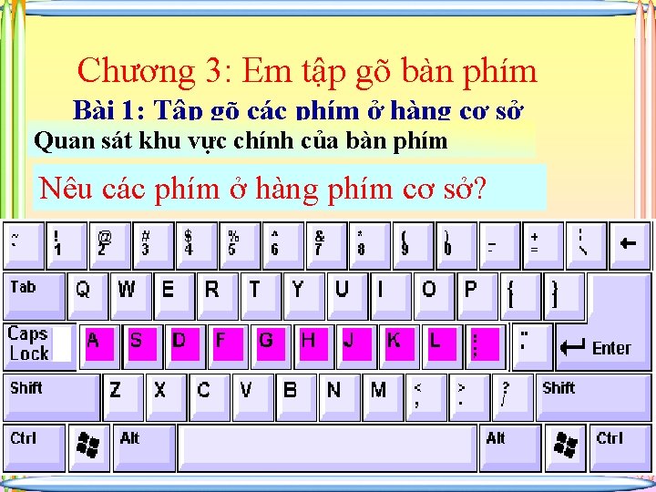 Chương 3: Em tập gõ bàn phím Bài 1: Tập gõ các phím ở