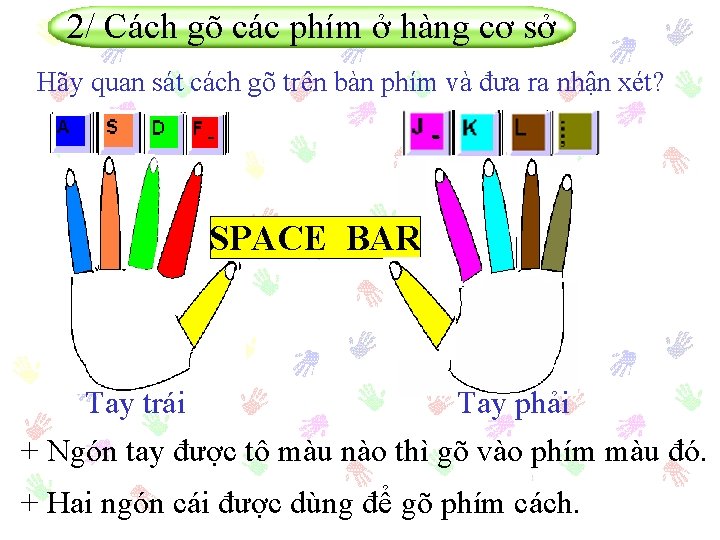 2/ Cách gõ các phím ở hàng cơ sở Hãy quan sát cách gõ