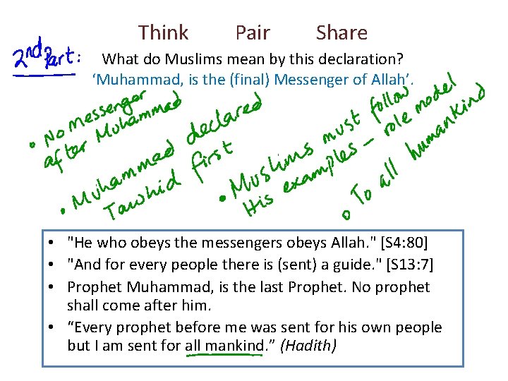 Think Pair Share What do Muslims mean by this declaration? ‘Muhammad, is the (final)