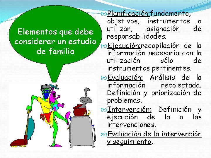 Elementos que debe considerar un estudio de familia Planificación: fundamento, objetivos, instrumentos a utilizar,