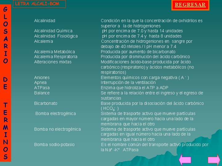 G L O S A R I O LETRA ALCALI-BOM Alcalinidad Química Alcalinidad Fisiológica