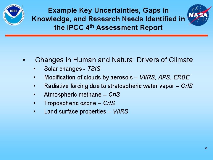 Example Key Uncertainties, Gaps in Knowledge, and Research Needs Identified in the IPCC 4