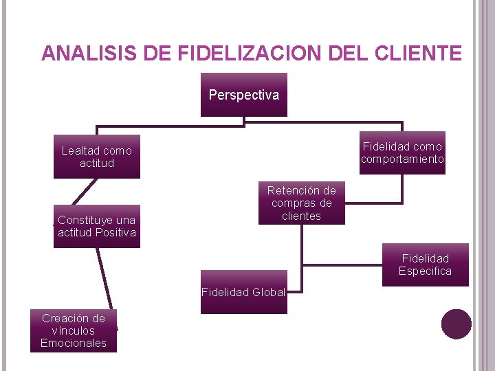 ANALISIS DE FIDELIZACION DEL CLIENTE Perspectiva Fidelidad como comportamiento Lealtad como actitud Constituye una