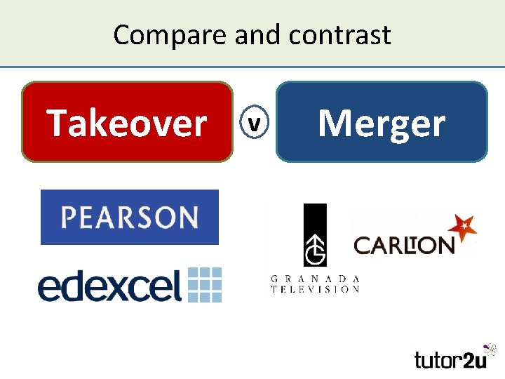 Compare and contrast Takeover v Merger 