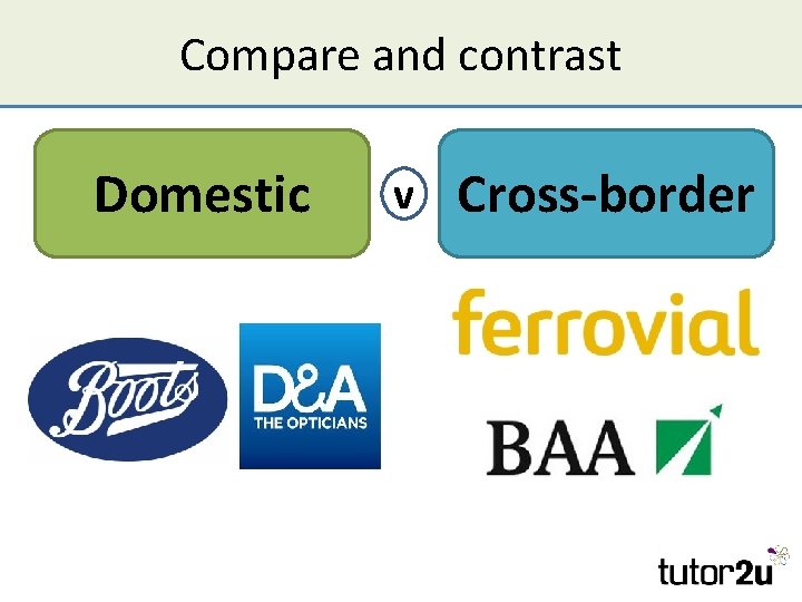 Compare and contrast Domestic v Cross-border 