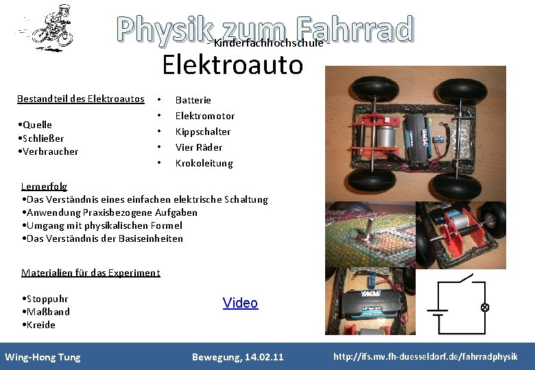 Physik zum Fahrrad - Kinderfachhochschule - Elektroauto Bestandteil des Elektroautos • Quelle • Schließer