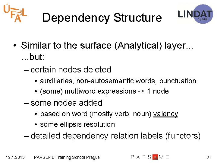 Dependency Structure • Similar to the surface (Analytical) layer. . . but: – certain