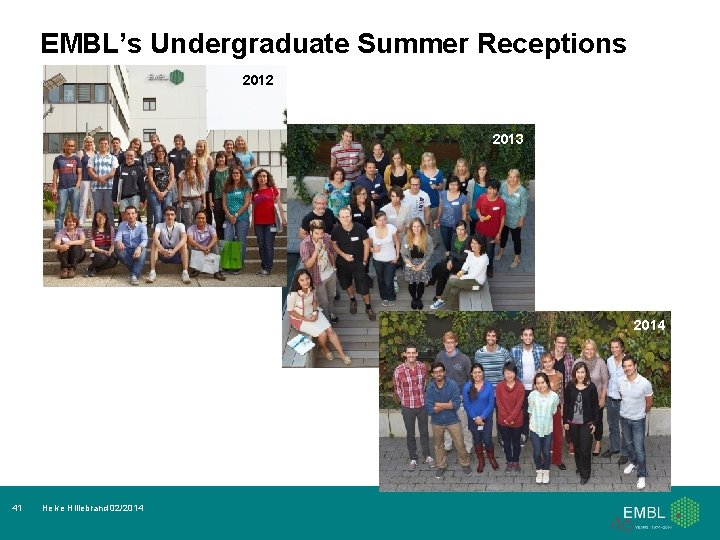 EMBL’s Undergraduate Summer Receptions 2012 2013 2014 41 Helke Hillebrand 02/2014 