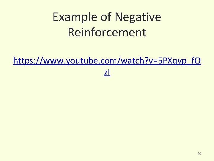 Example of Negative Reinforcement https: //www. youtube. com/watch? v=5 PXqvp_f. O z. I 40