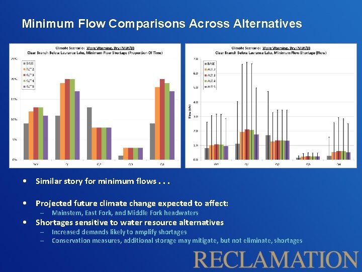 Minimum Flow Comparisons Across Alternatives • Similar story for minimum flows. . . •