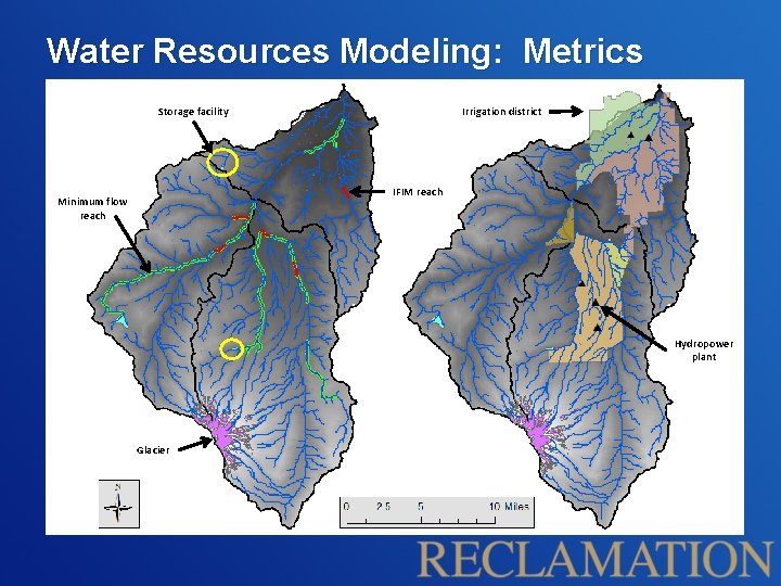 Water Resources Modeling: Metrics Storage facility Irrigation district IFIM reach Minimum flow reach Hydropower