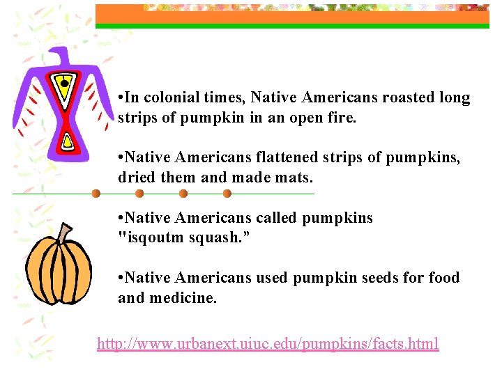  • In colonial times, Native Americans roasted long strips of pumpkin in an
