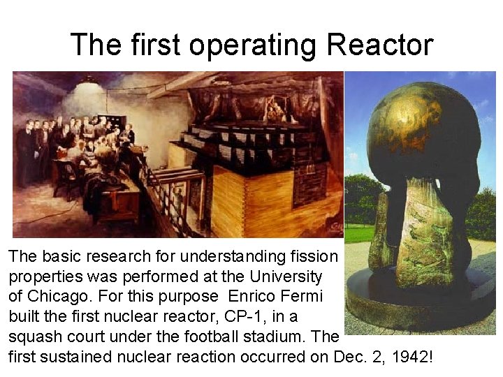 The first operating Reactor The basic research for understanding fission properties was performed at