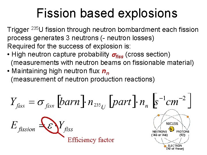 Fission based explosions Trigger 235 U fission through neutron bombardment each fission process generates