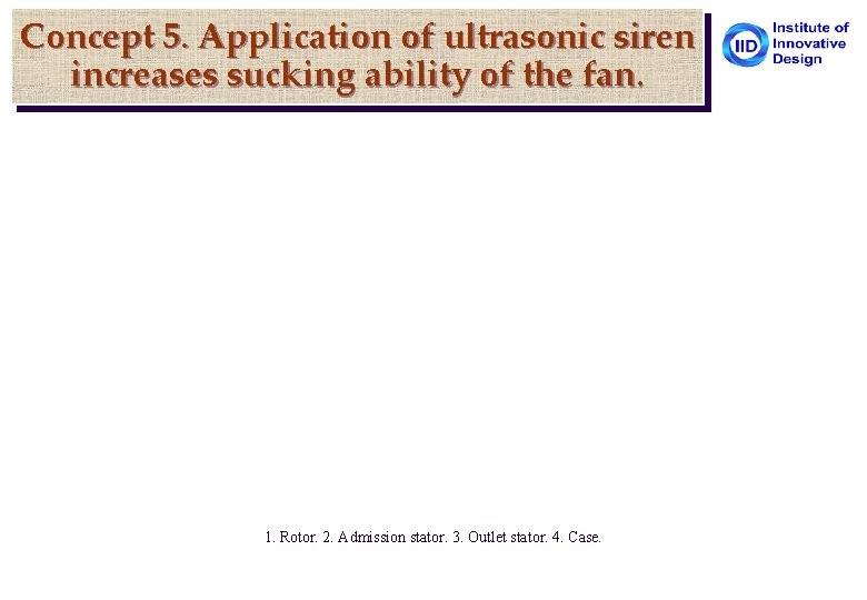 Concept 5. Application of ultrasonic siren increases sucking ability of the fan. 1. Rotor.