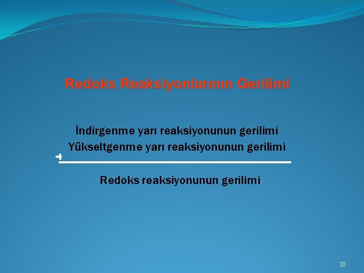 Redoks Reaksiyonlarının Gerilimi İndirgenme yarı reaksiyonunun gerilimi Yükseltgenme yarı reaksiyonunun gerilimi Redoks reaksiyonunun gerilimi