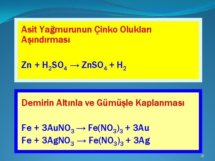 Asit Yağmurunun Çinko Olukları Aşındırması Zn + H 2 SO 4 → Zn. SO