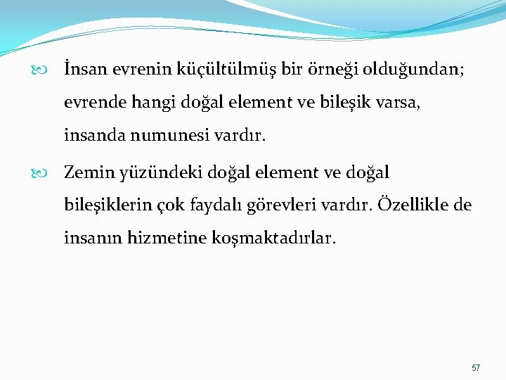  İnsan evrenin küçültülmüş bir örneği olduğundan; evrende hangi doğal element ve bileşik varsa,