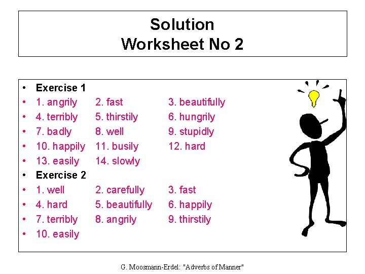 Solution Worksheet No 2 • • • Exercise 1 1. angrily 4. terribly 7.