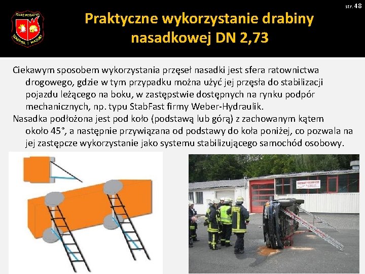 Praktyczne wykorzystanie drabiny nasadkowej DN 2, 73 str. 48 Ciekawym sposobem wykorzystania przęseł nasadki