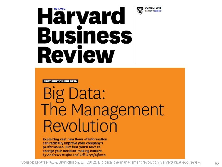 Source: Mc. Afee, A. , & Brynjolfsson, E. (2012). Big data: the management revolution.