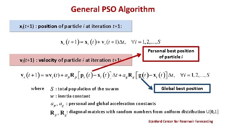 General PSO Algorithm xi(t+1) : position of particle i at iteration t+1: vi(t+1) :