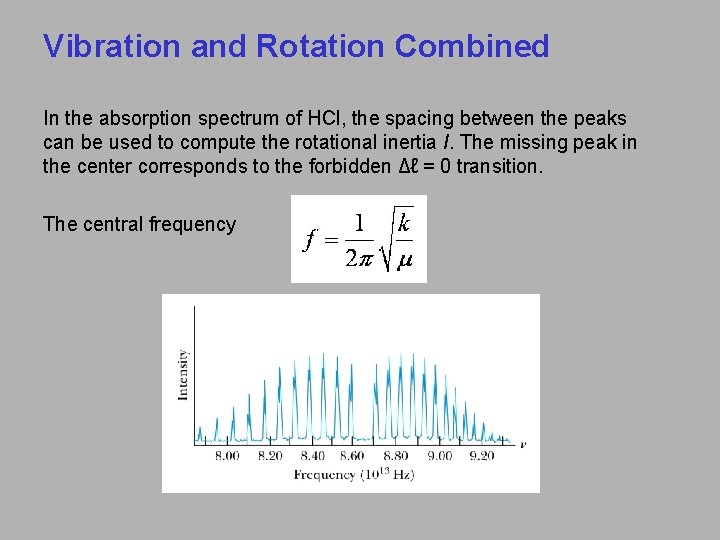 Vibration and Rotation Combined In the absorption spectrum of HCl, the spacing between the