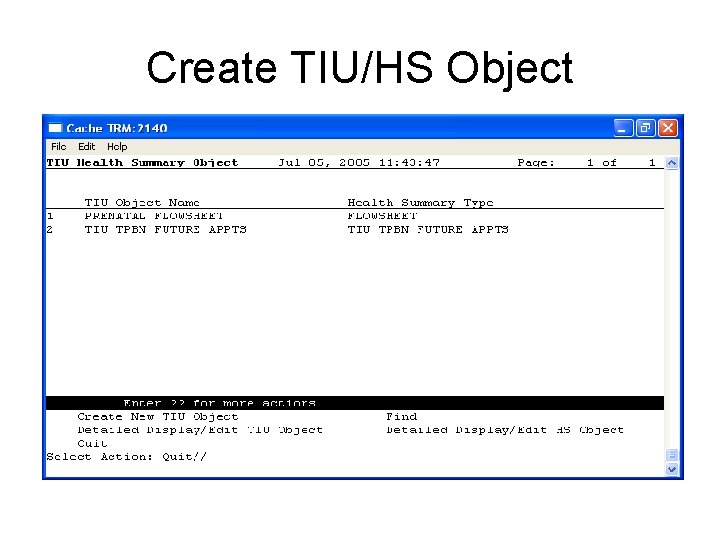 Create TIU/HS Object 