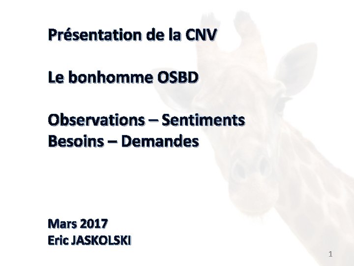 Présentation de la CNV Le bonhomme OSBD Observations – Sentiments Besoins – Demandes Mars
