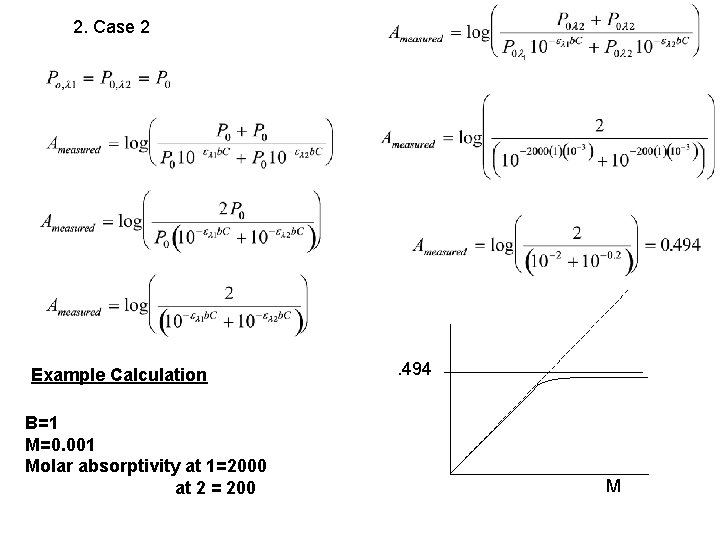 2. Case 2 Example Calculation B=1 M=0. 001 Molar absorptivity at 1=2000 at 2