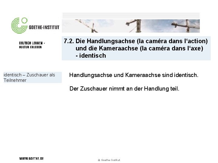 7. 2. Die Handlungsachse (la caméra dans l‘action) und die Kameraachse (la caméra dans