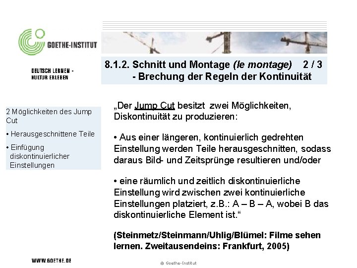 8. 1. 2. Schnitt und Montage (le montage) 2 / 3 - Brechung der