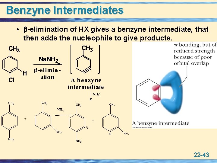 Benzyne Intermediates • -elimination of HX gives a benzyne intermediate, that then adds the
